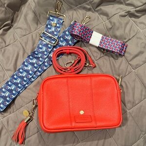 Pom Pom London Red Leather Crossbody Bag with Straps